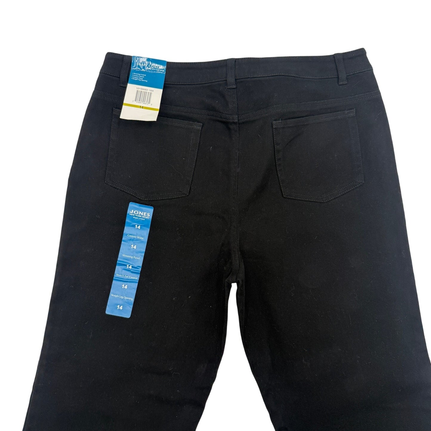 Jones New York black Shape Control denim Jeans women's 14 straight leg pants NEW