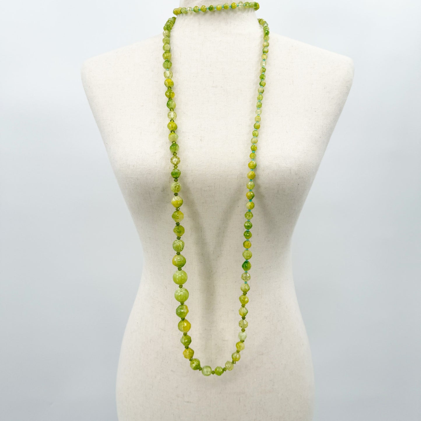vintage long strand of green & blue beads Beaded Necklace costume jewelry