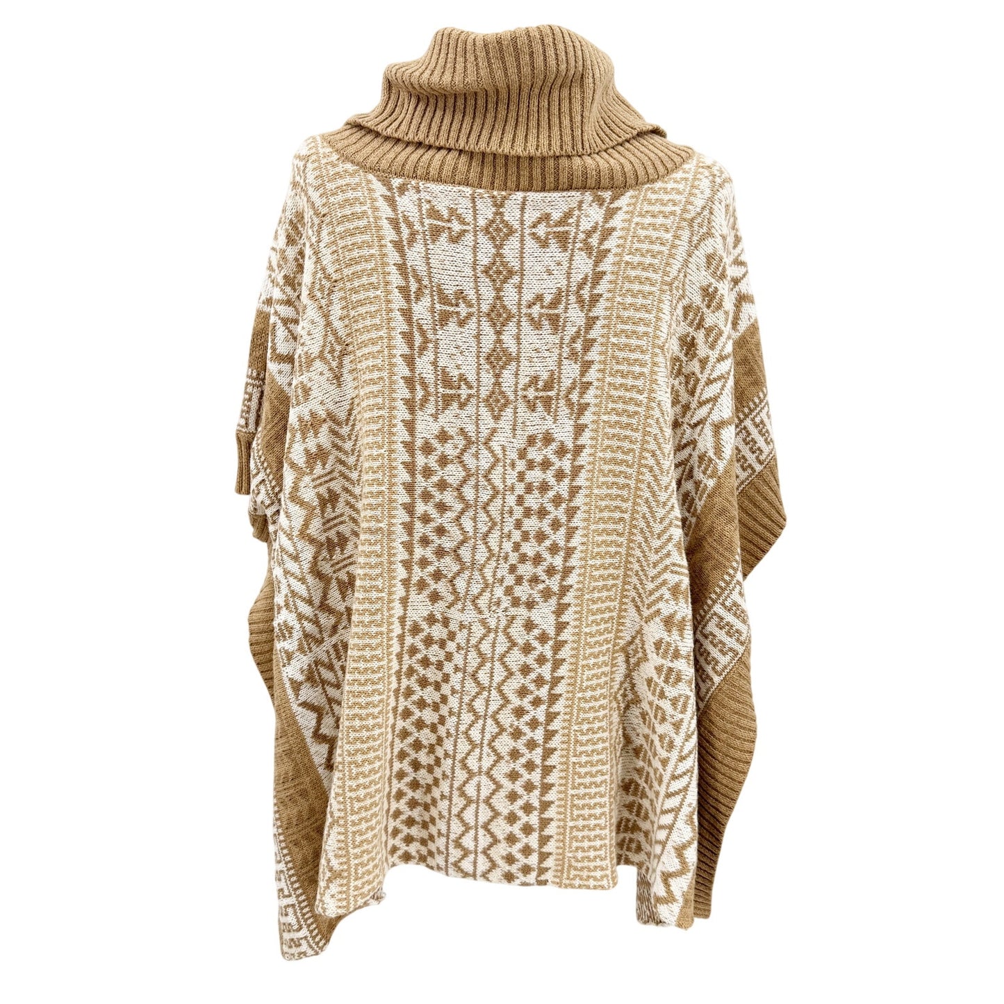 Sharon Young tan & cream geometric Cowl Neck Sweater Poncho women's S / M top