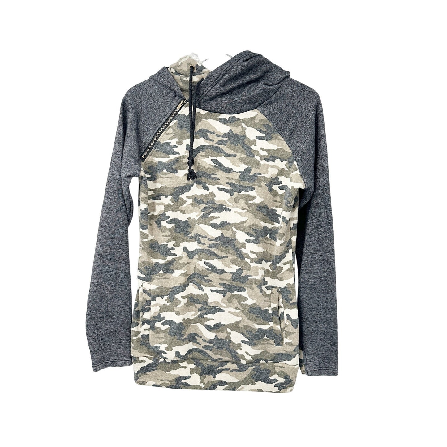 Ampersand Avenue dark gray & camo Double Hooded Sweatshirt Top MEDIUM hoodie