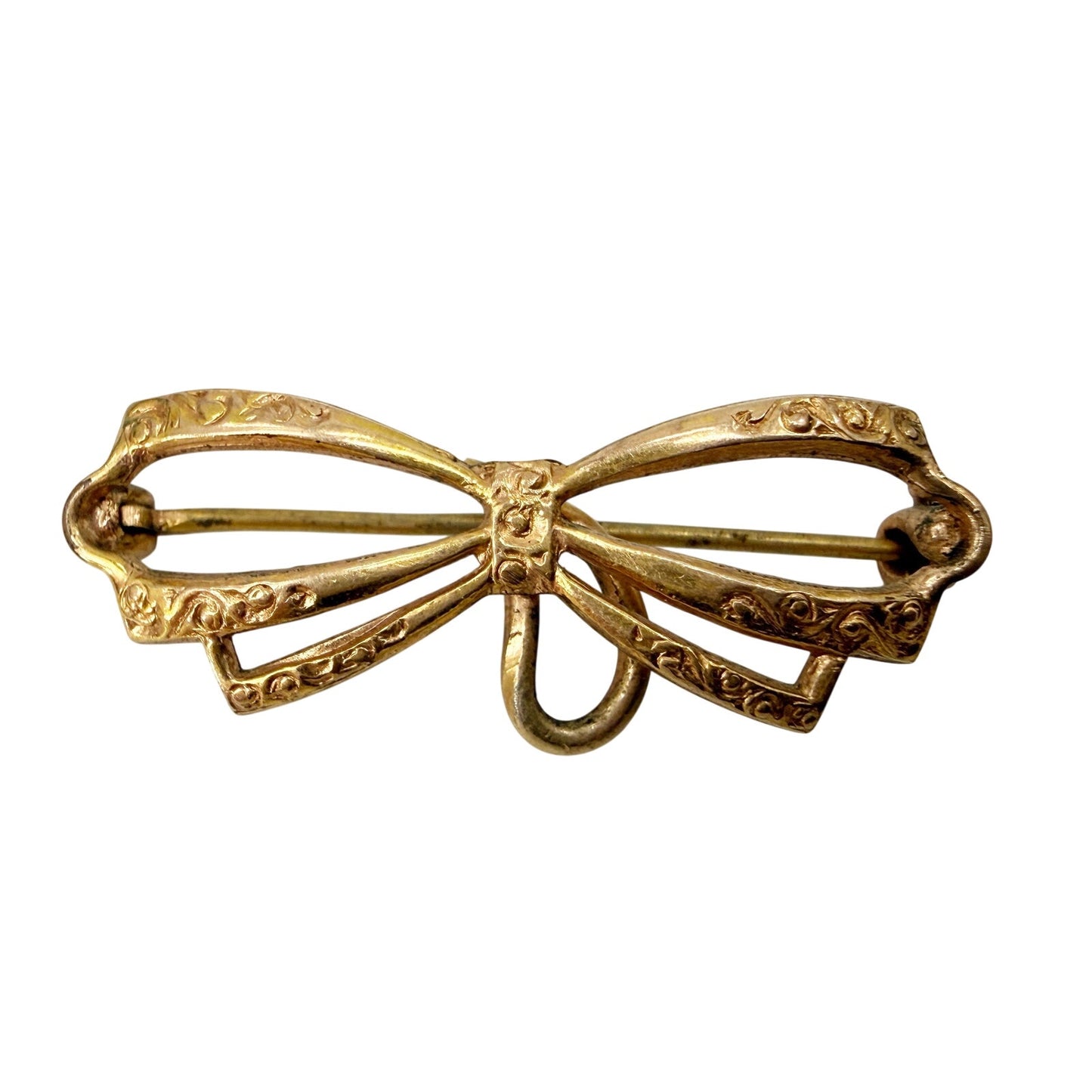 vintage 10K gold filled Engraved Bow BROOCH costume jewelry MCM ribbon pin