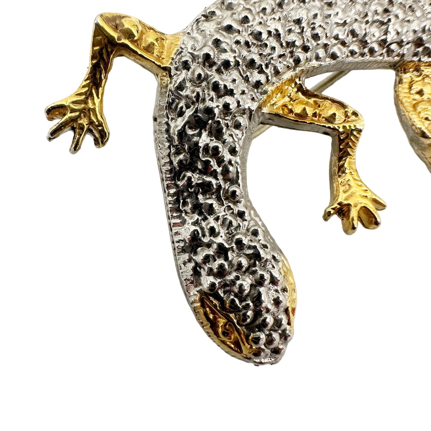 vintage gold & silver gecko lizard BROOCH reptile jewelry pin