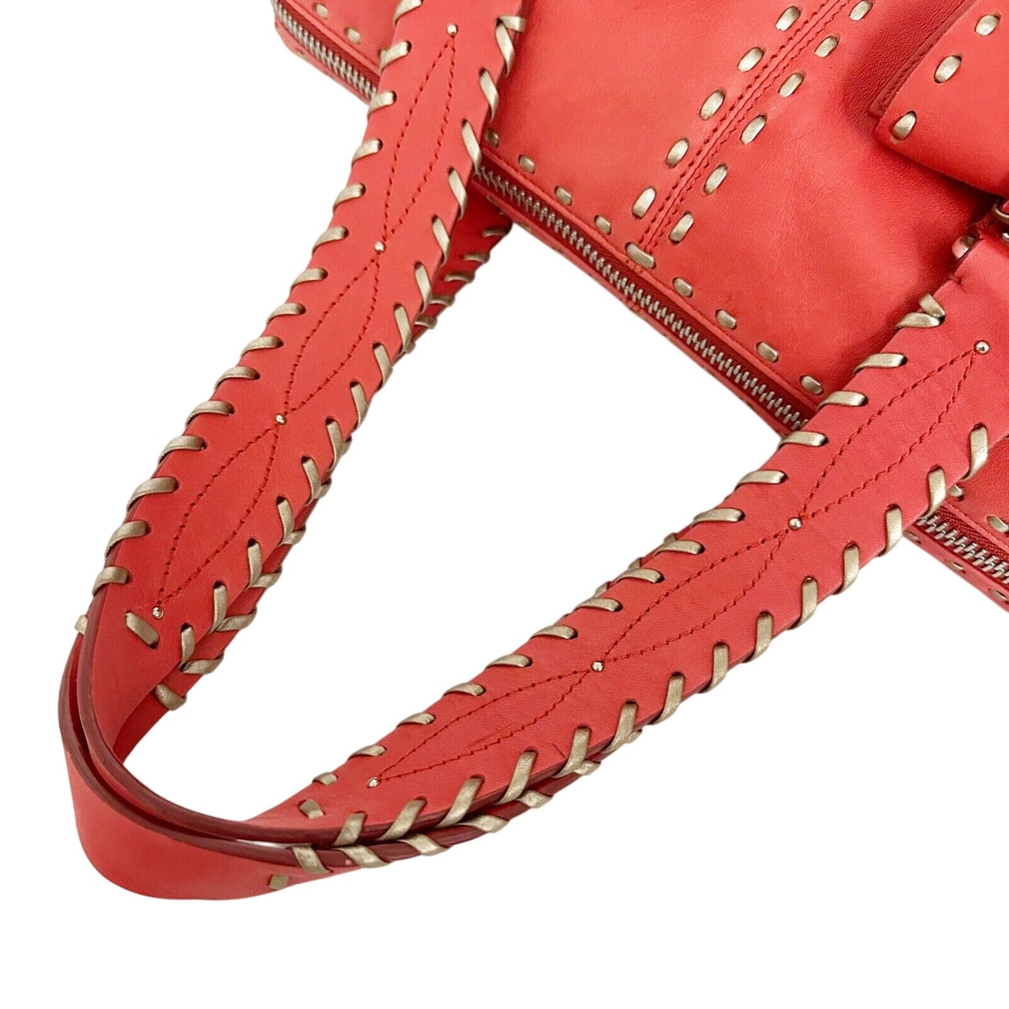 Michael Kors burnt sienna leather bronze whipstitch HANDBAG bag top handle purse