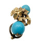 vintage gold leaf & turquoise blue beads BROOCH pendant or jewelry pin