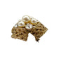 vintage gold faux pearls clear rhinestones BROOCH jewelry pin