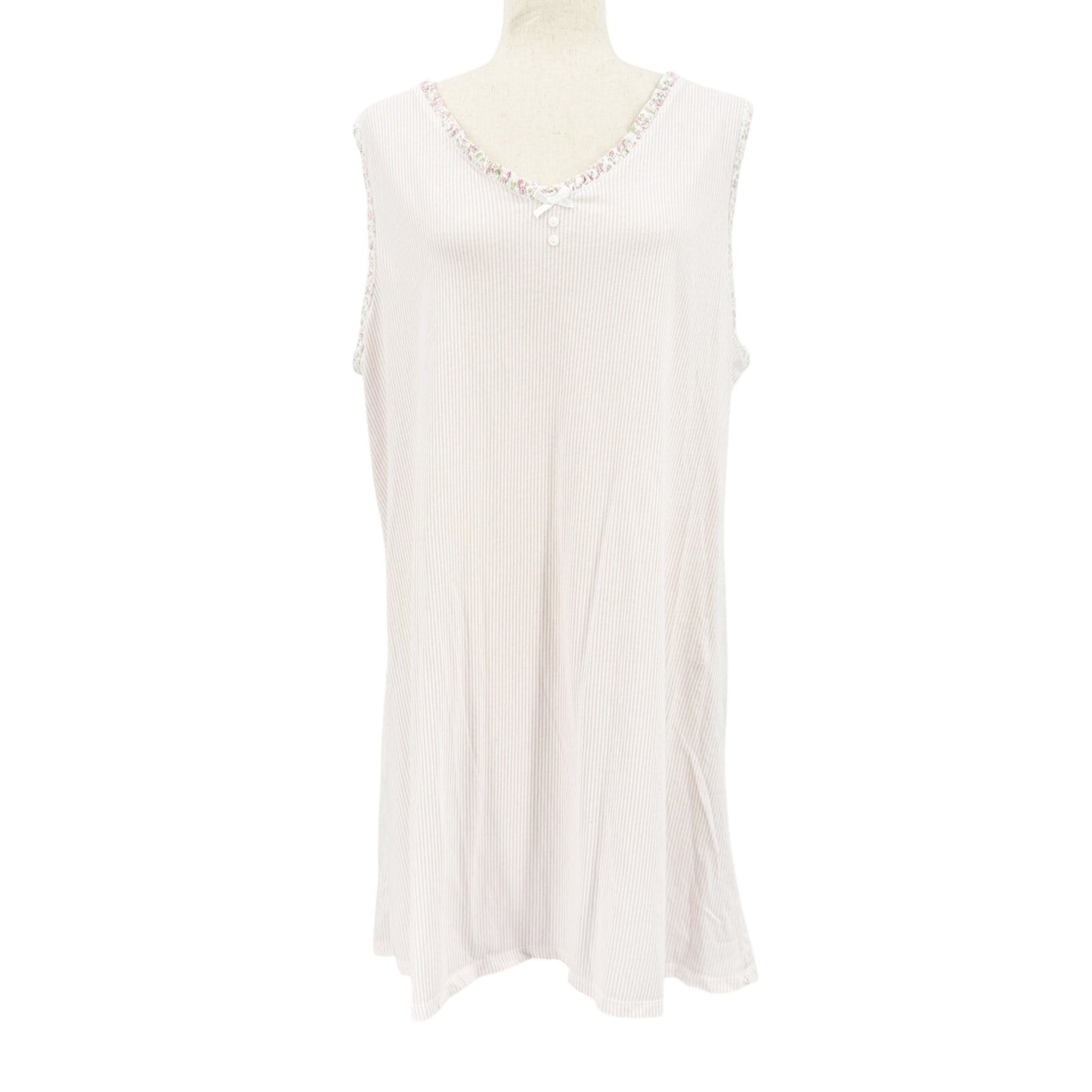 Aria pink & white stripes dainty flowers Night Gown women's XL granny sleepwear