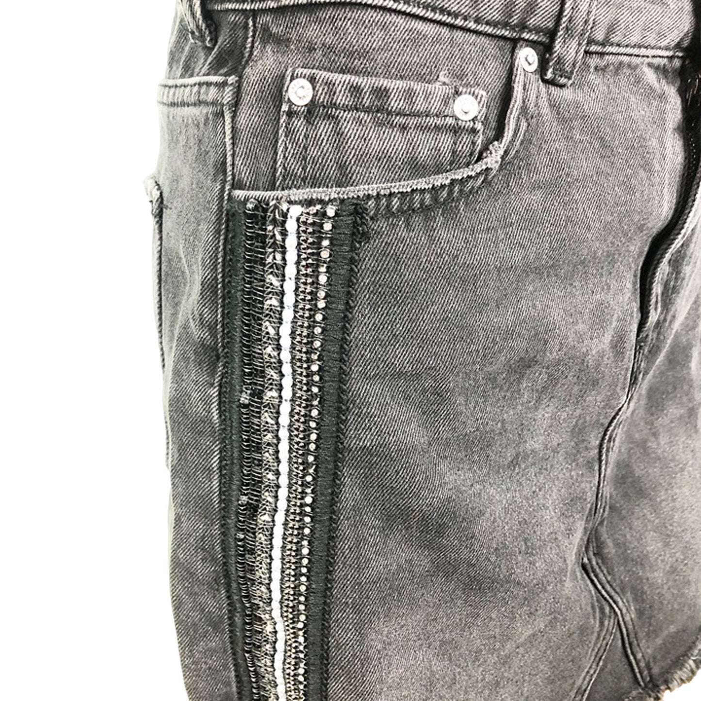 Free People black denim mini SKIRT embellished rhinestones size 2 small NEW $88
