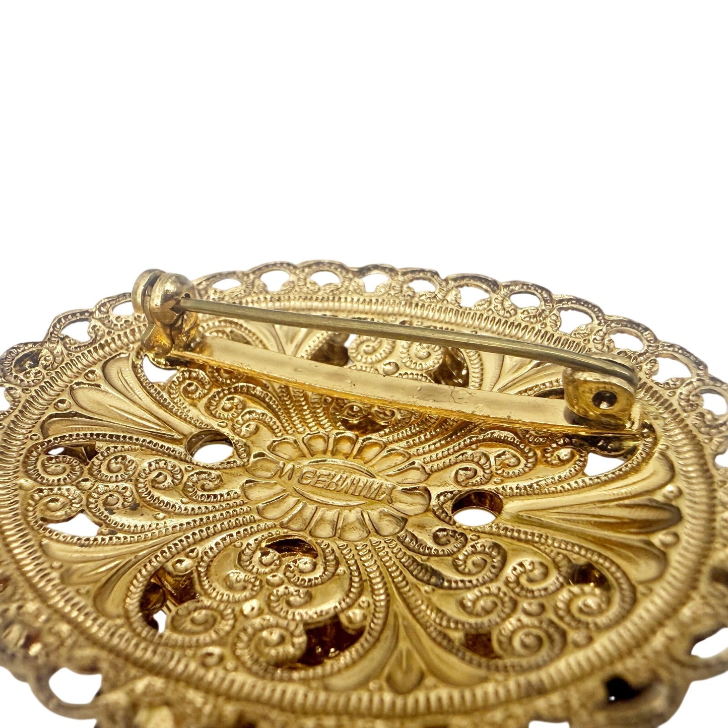 vintage West Germany yellow gold BROOCH jewelry clip EARRINGS rhinestones pearls