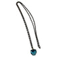 vintage dark metal chain link Necklace blue Heart Rhinestone Pendant jewelry