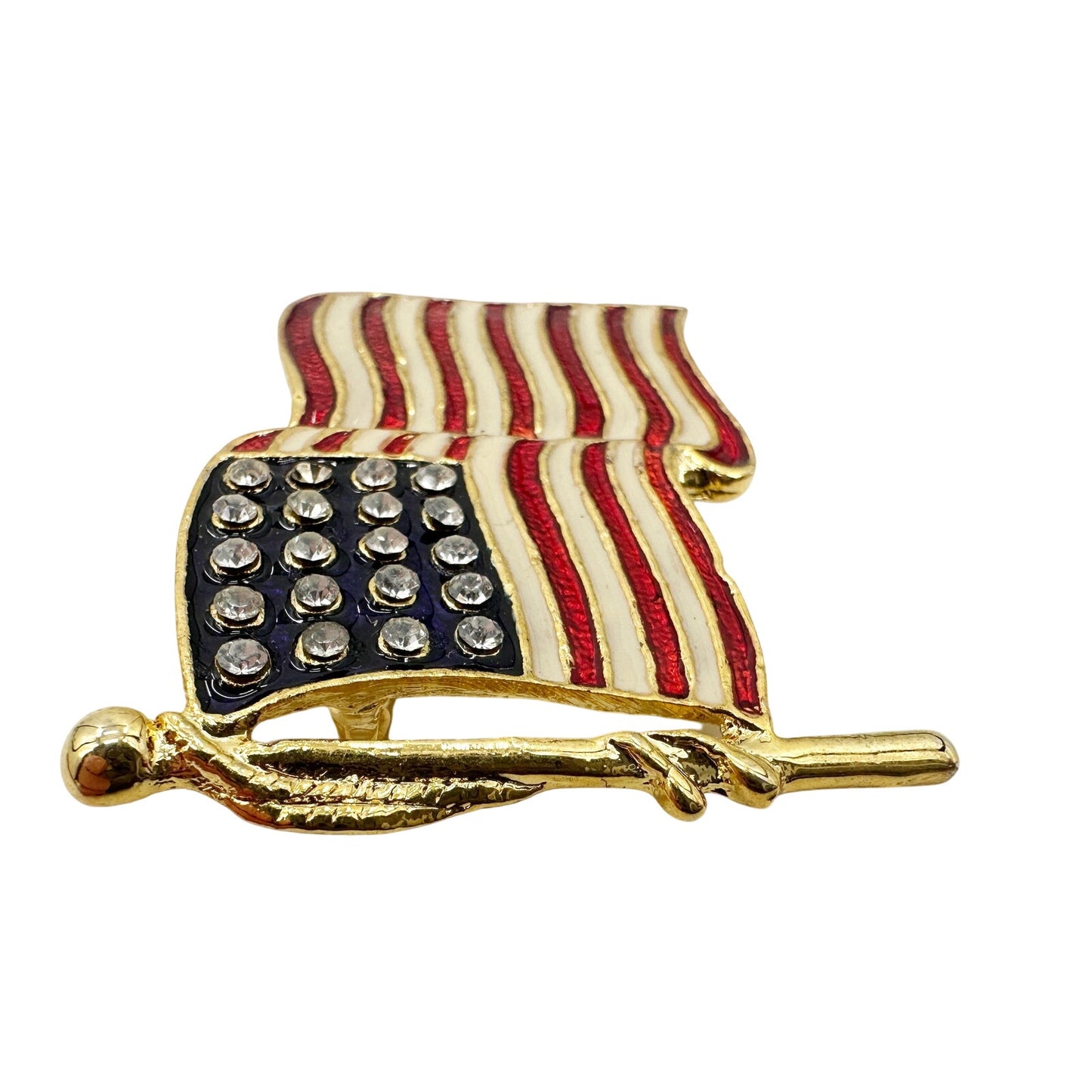 vintage American Flag rhinestones & enamel BROOCH patriotic jewelry pin red blue
