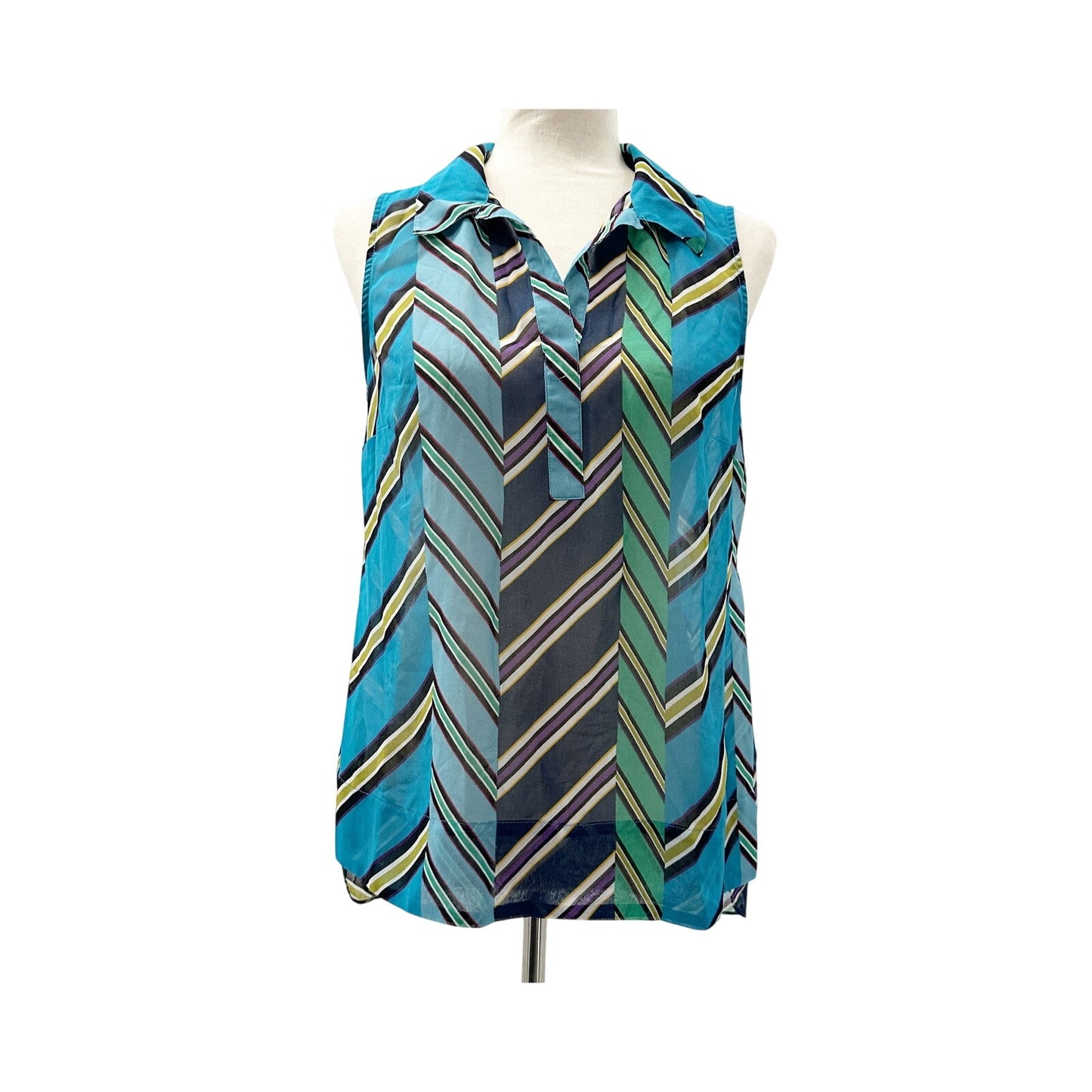 sheer blue Cabi diagonal stripes Blouse Top women's SMALL green white purple