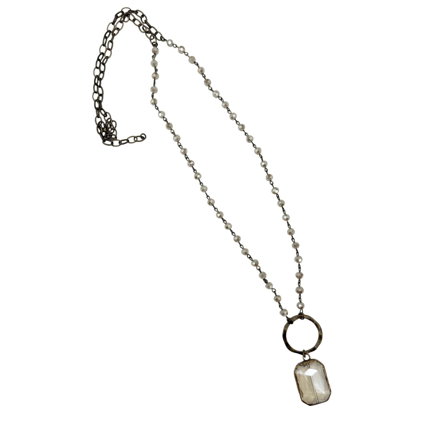 antique gold metal chain link Beaded Necklace iridescent beads fashion jewelry