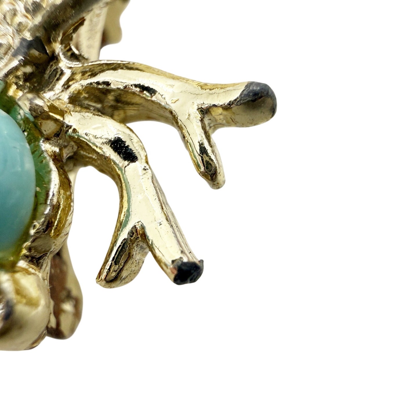 vintage aqua cabochon rhinestones gold Fly Bug BROOCH insect costume jewelry pin