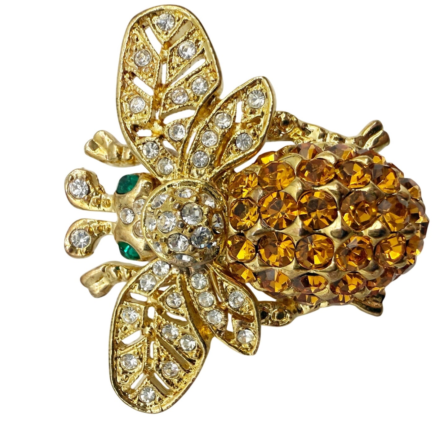 vintage bejeweled gold Bumblebee Bug BROOCH insect jewelry pin rhinestones
