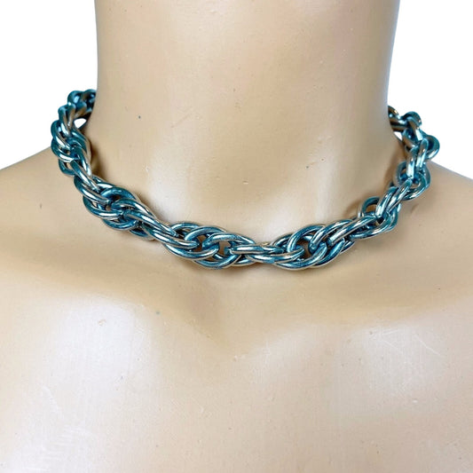vintage silver metal loops 15" choker NECKLACE costume jewelry