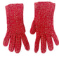 vintage red knit & metallic gold Fashion Gloves women's XS - SMALL