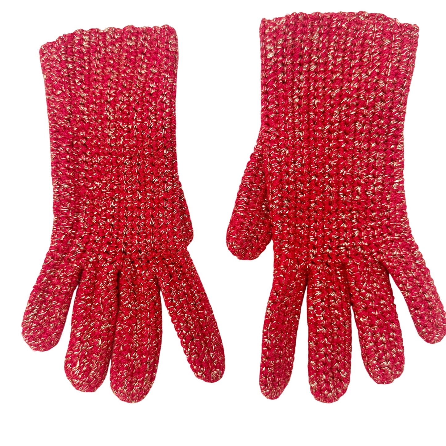 vintage red knit & metallic gold Fashion Gloves women's XS - SMALL