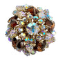 vintage gold & brown rhinestones sparkly BROOCH round jewelry pin *missing pin*
