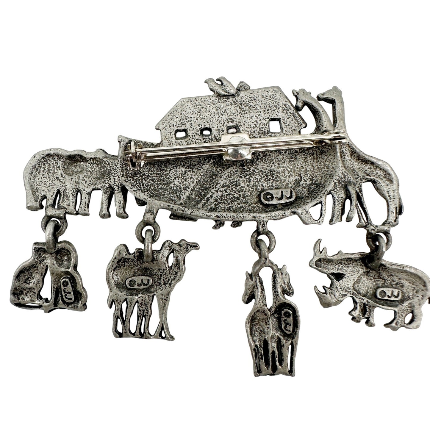 vintage pewter Noah's Ark BROOCH Jonette Jewelry pin signed ©JJ