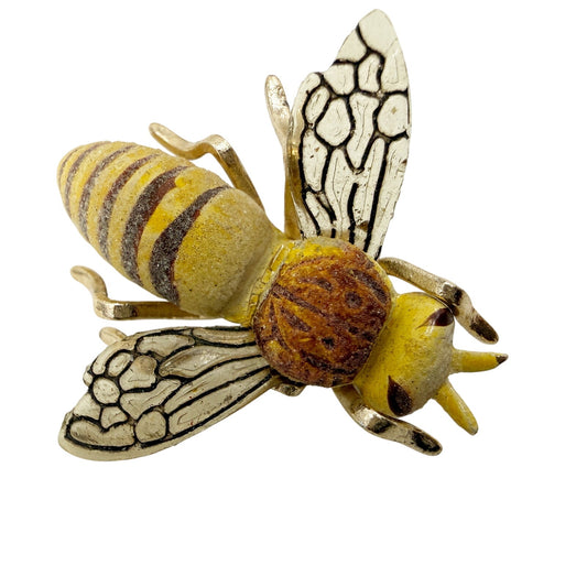 vintage brown & yellow gold Wasp Brooch flying insect jewelry pin made in Korea