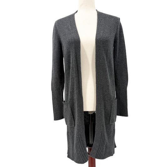 Athleta dark gray long Sweater open front Cardigan women's XS merino 100% wool