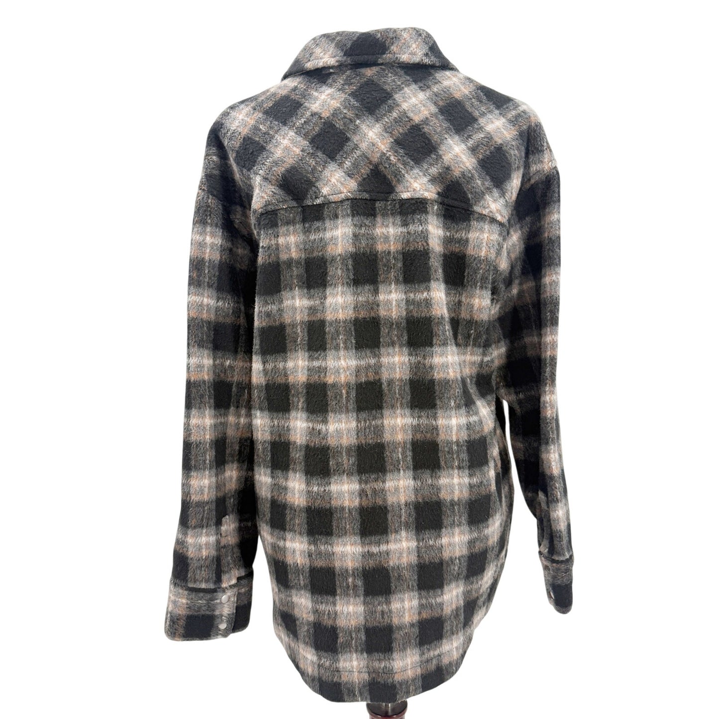Treasure Bond black brushed Flannel Shirt Jacket womens MEDIUM shacket plaid top