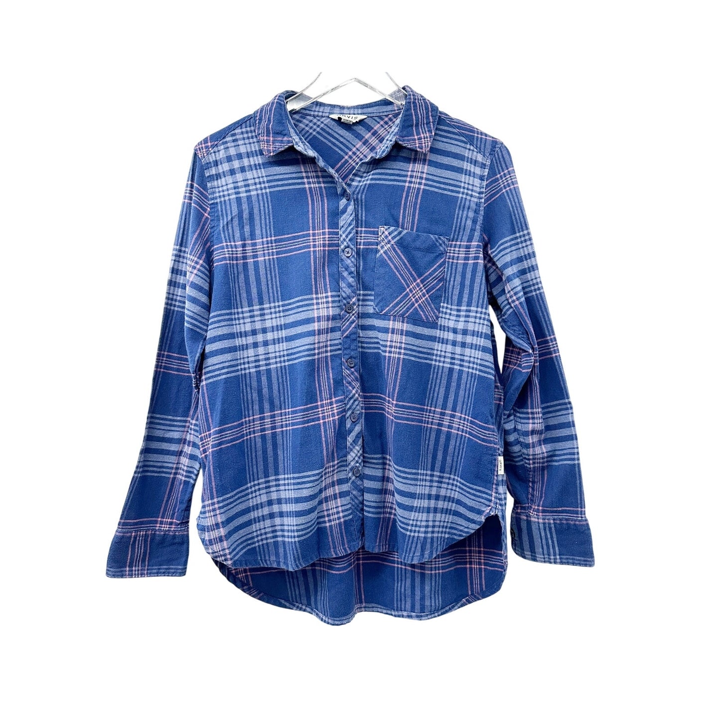 Orvis blue & pink flannel Shirt button down Top women's MEDIUM