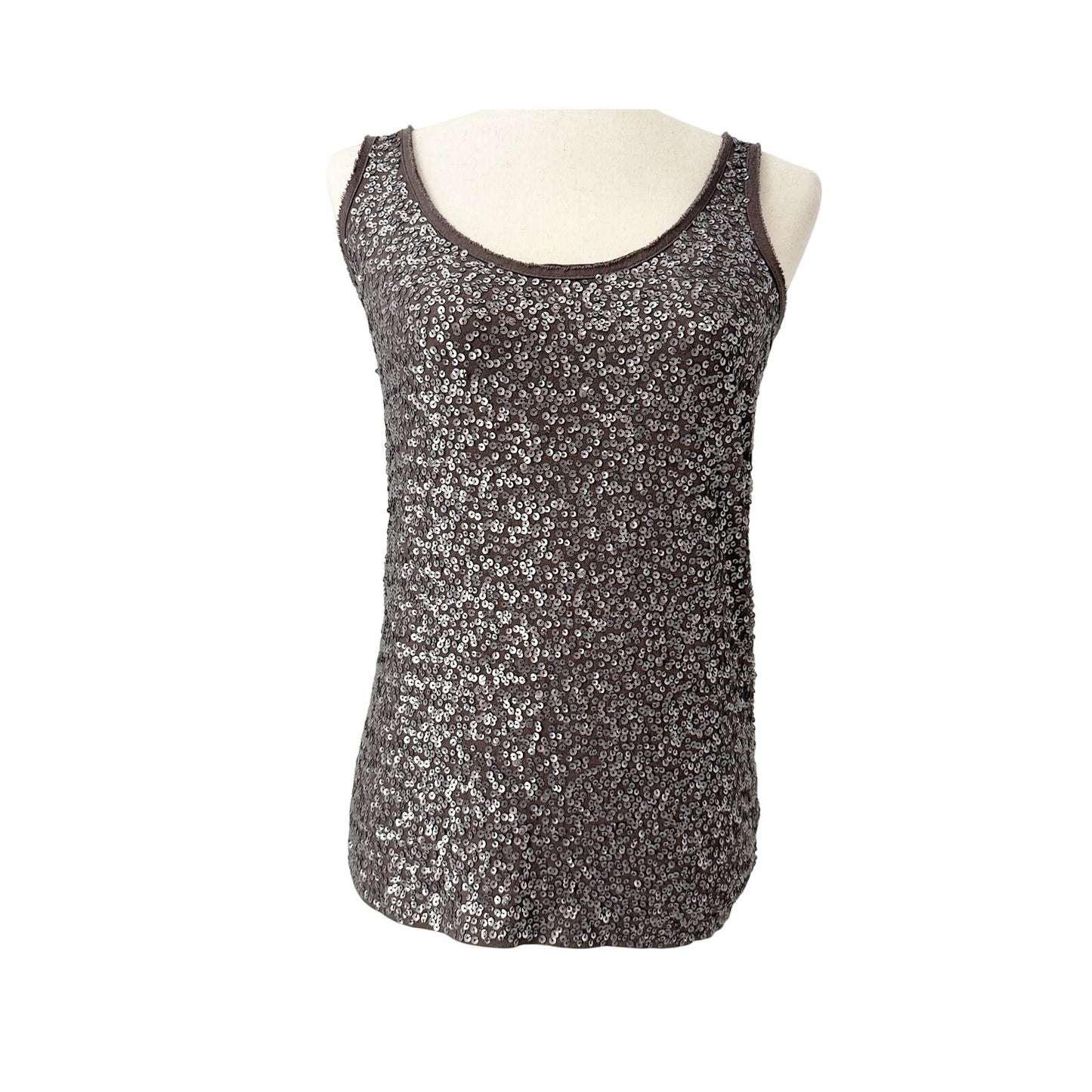 J. Crew dark gray sequin Tank Top women's XS raw edges