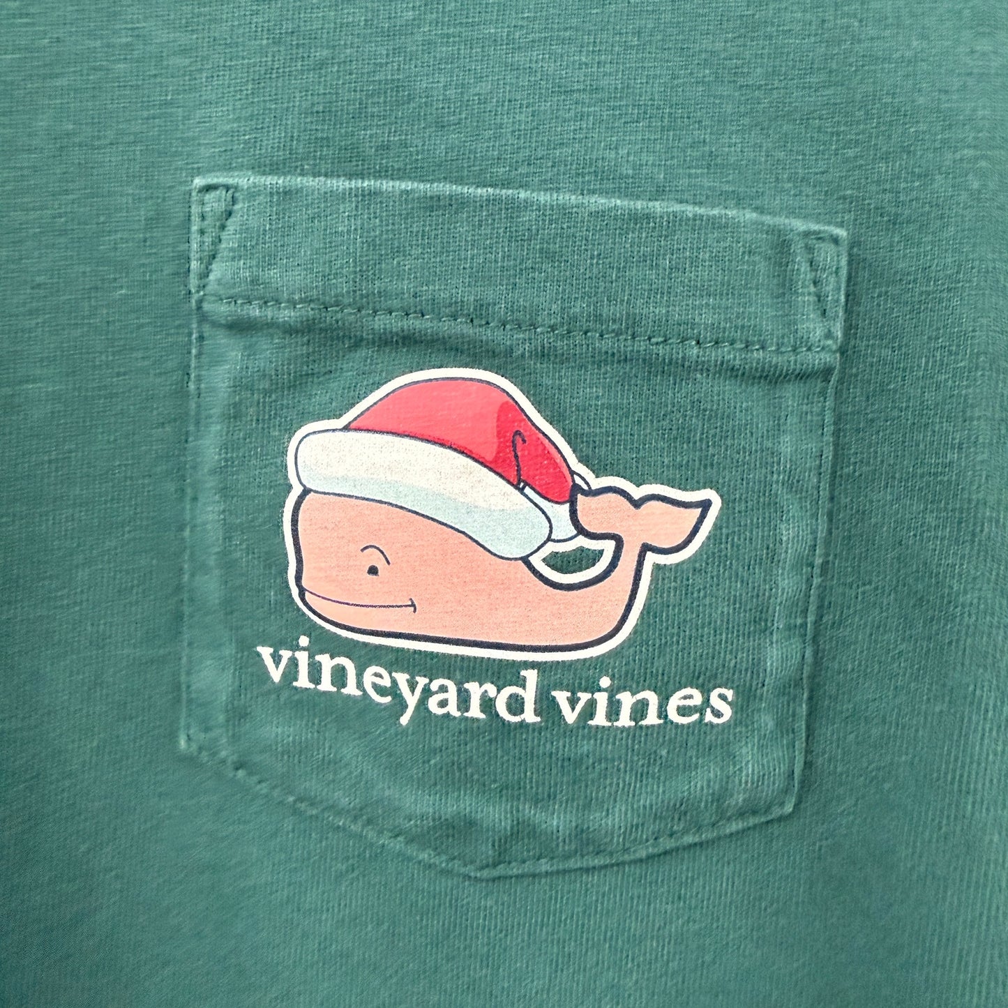 vineyard vines teal green Christmas Whale Tee women's XS t-shirt top Santa hat