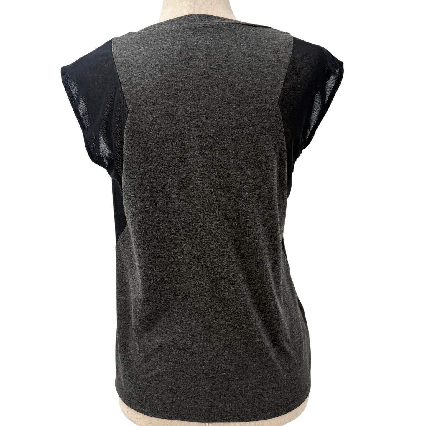 Eddie Bauer gray & black tie front Blouse Top women's SMALL mesh panels