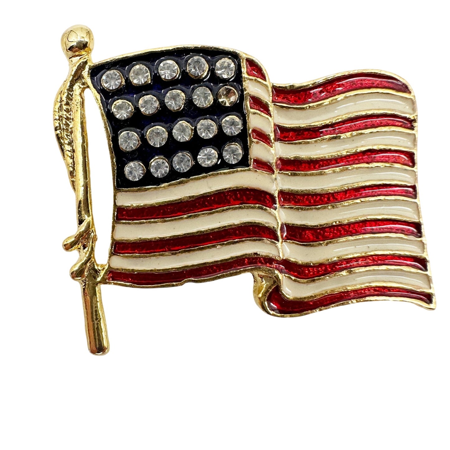 vintage American Flag rhinestones & enamel BROOCH patriotic jewelry pin red blue