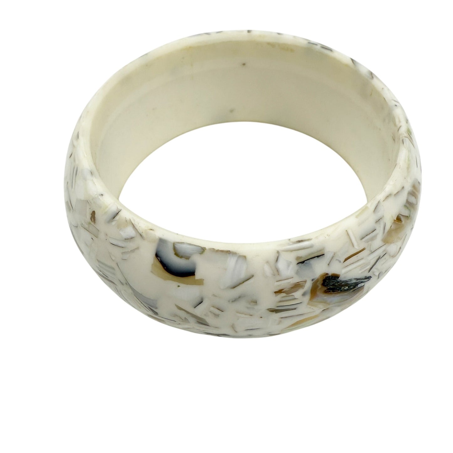 seashell inlay Bangle Bracelet white costume jewelry bits of shell brown gray