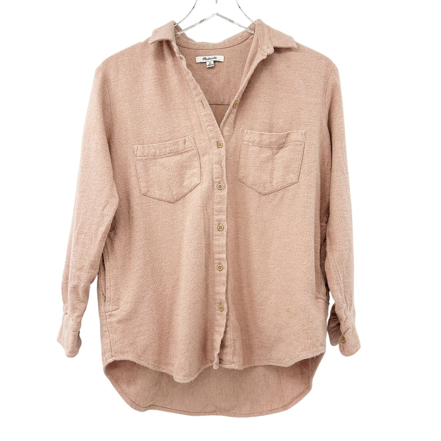 Madewell pink flannel button down Shirt Top Shacket pocket womens XS extra small