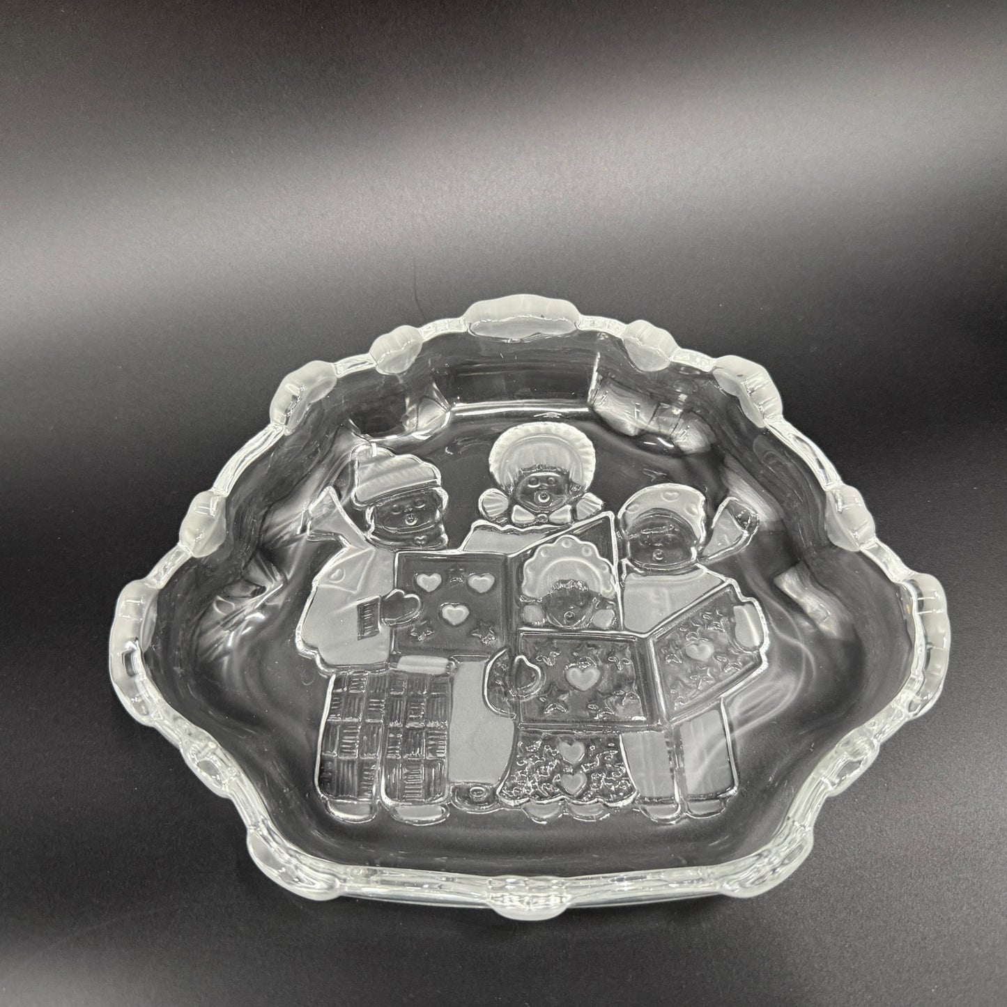 Mikasa frosted glass Sweet Meat Dish Carolers Collection Christmas holidays