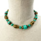 vintage antique gold metal & glass turquoise green beads Necklace foxtail chain