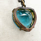 vintage dark metal chain link Necklace blue Heart Rhinestone Pendant jewelry