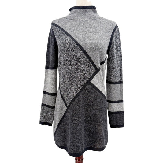 Title Nine gray & black Merino Wool geometric Tunic Sweater Dress women's MEDIUM