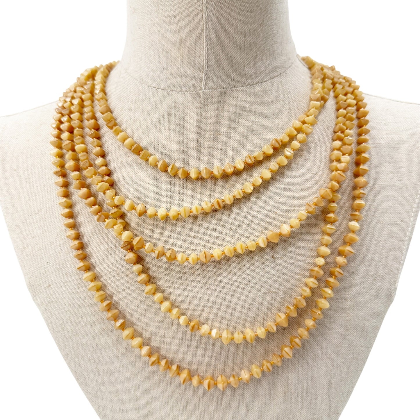 vintage tan multi-strand Stone beaded Necklace statement costume jewelry