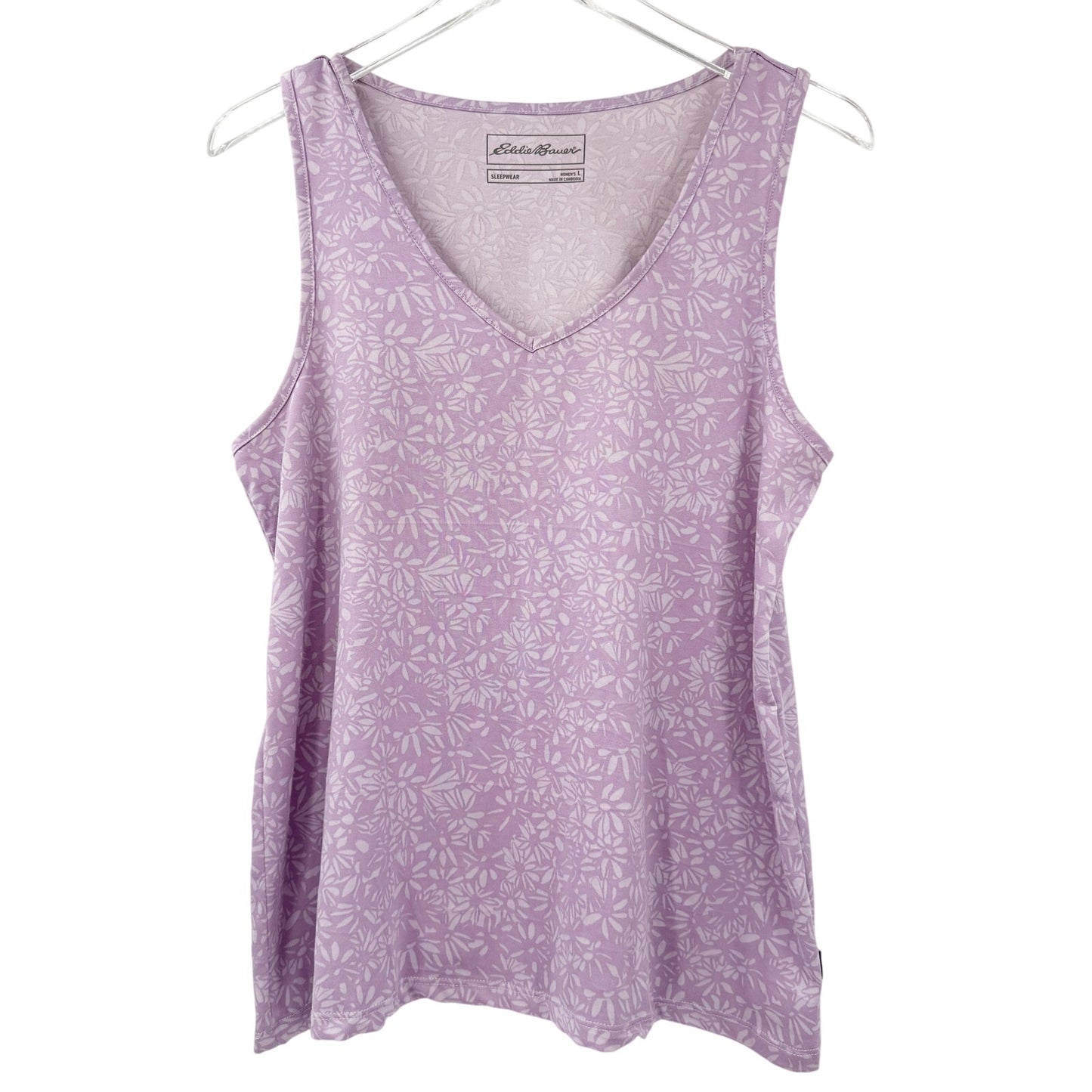Eddie Bauer lavender purple floral Sleep Shirt womens LARGE sleepwear pajama top