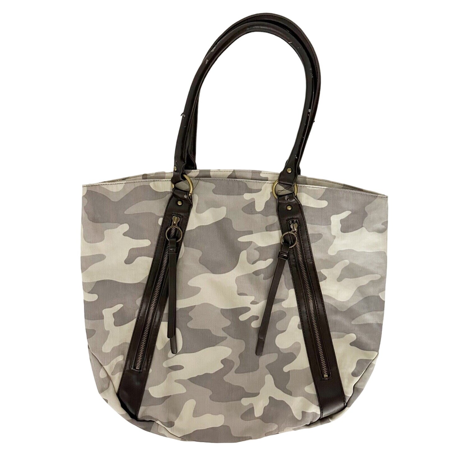 Banana Republic gray camouflage HANDBAG bag top handle purse faux leather camo