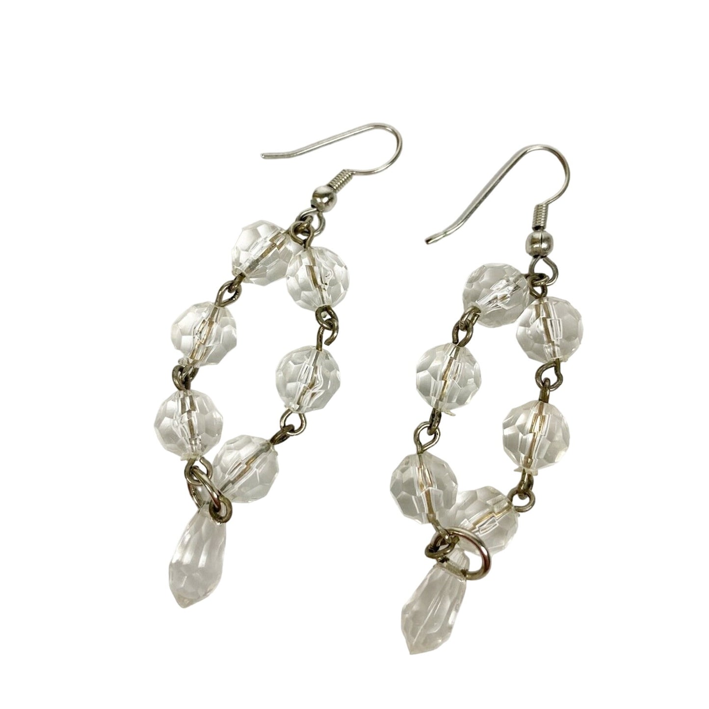 2.5" long dangling clear colorless beaded EARRINGS fashion jewelry