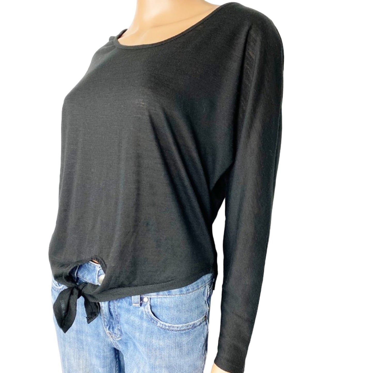 Gianni Bini black pullover TOP tie front blouse size XS extra small NEW