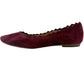Audrey Brooke burgundy Winny Ballet Flats size 7M shoes suede leather scalloped
