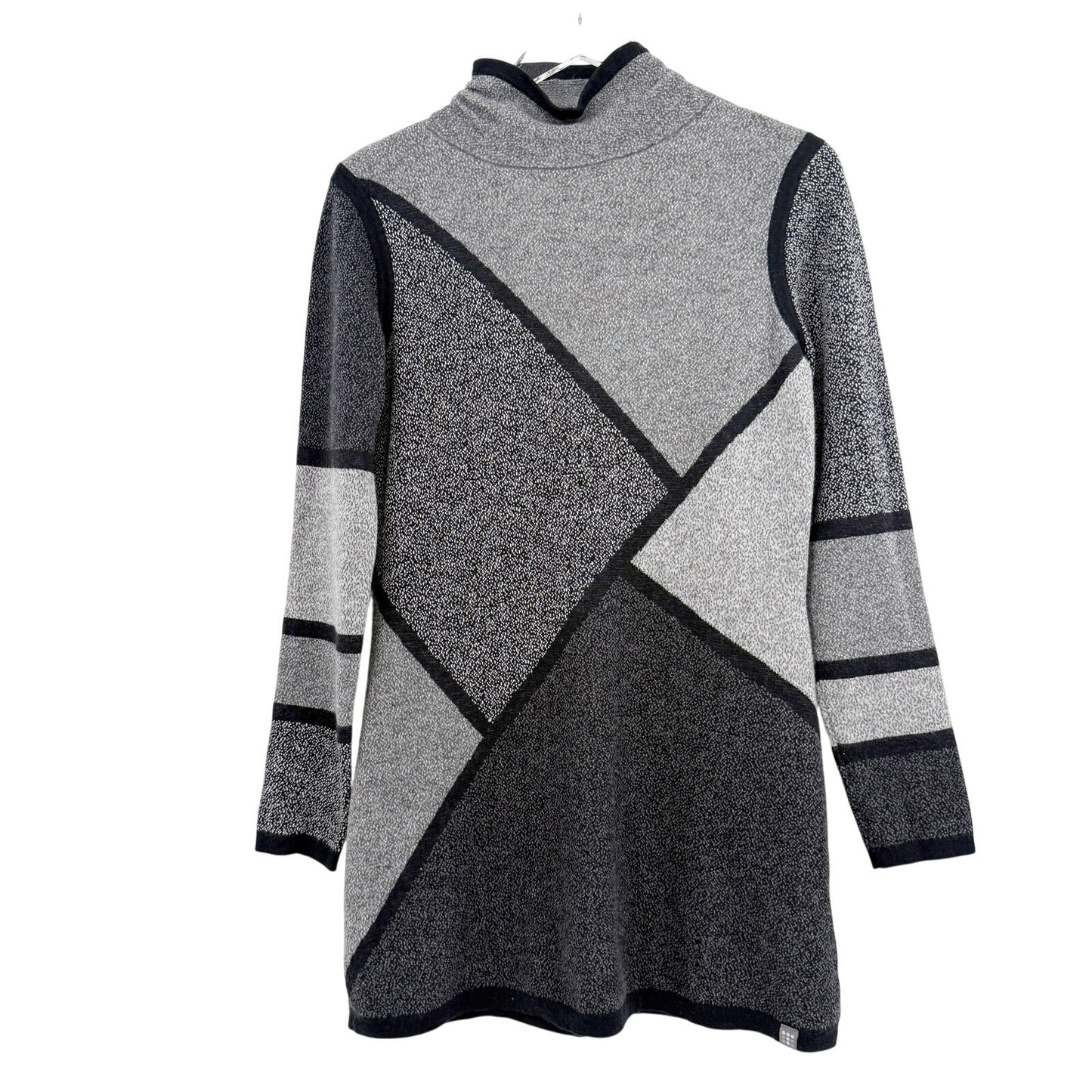 Title Nine gray & black Merino Wool geometric Tunic Sweater Dress women's MEDIUM