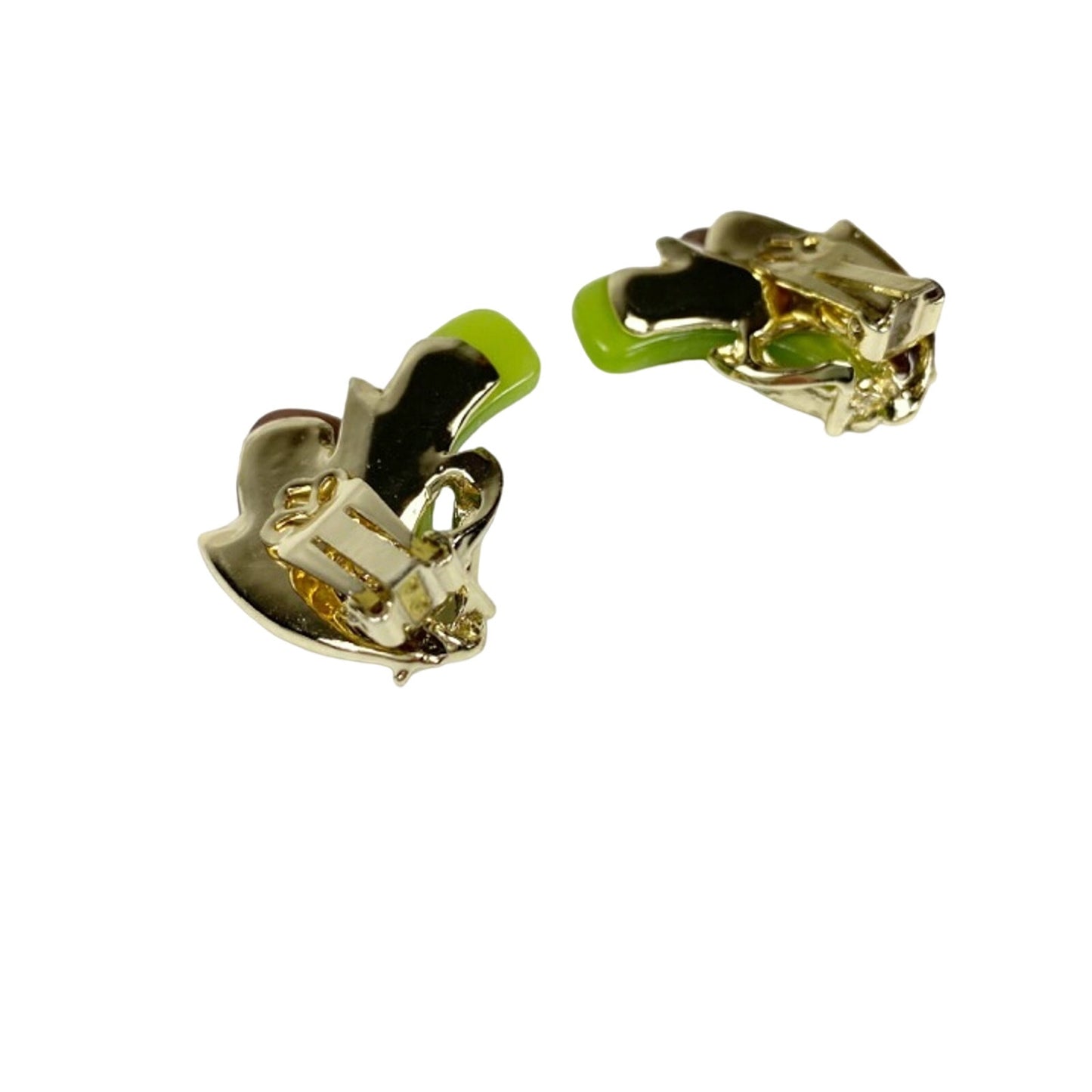 vintage green brown & gold leaf clip-on EARRINGS costume jewelry