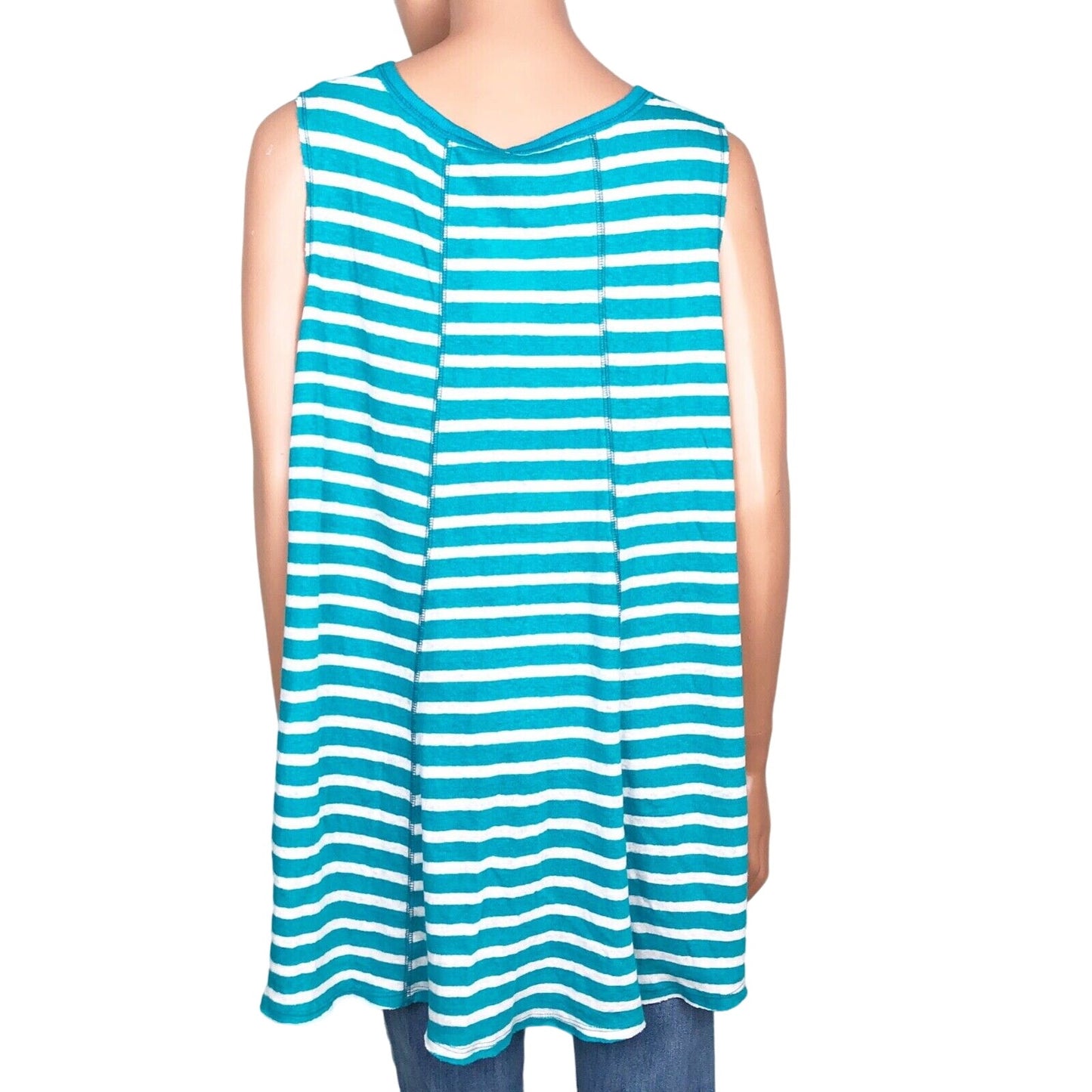 We The Free People white turquoise striped tank TOP oversized XS extra small NEW