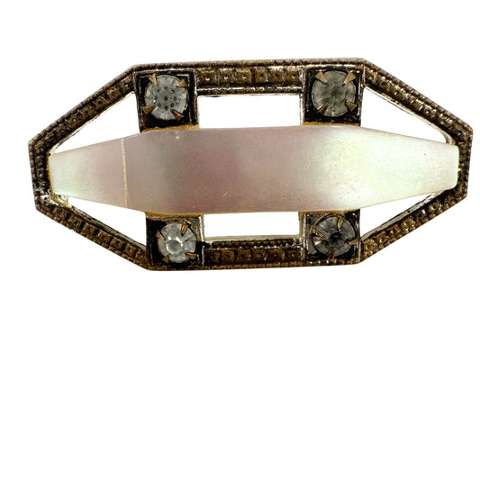 vintage pinkish pearlescent stone rhinestones BROOCH octagon shaped jewelry pin