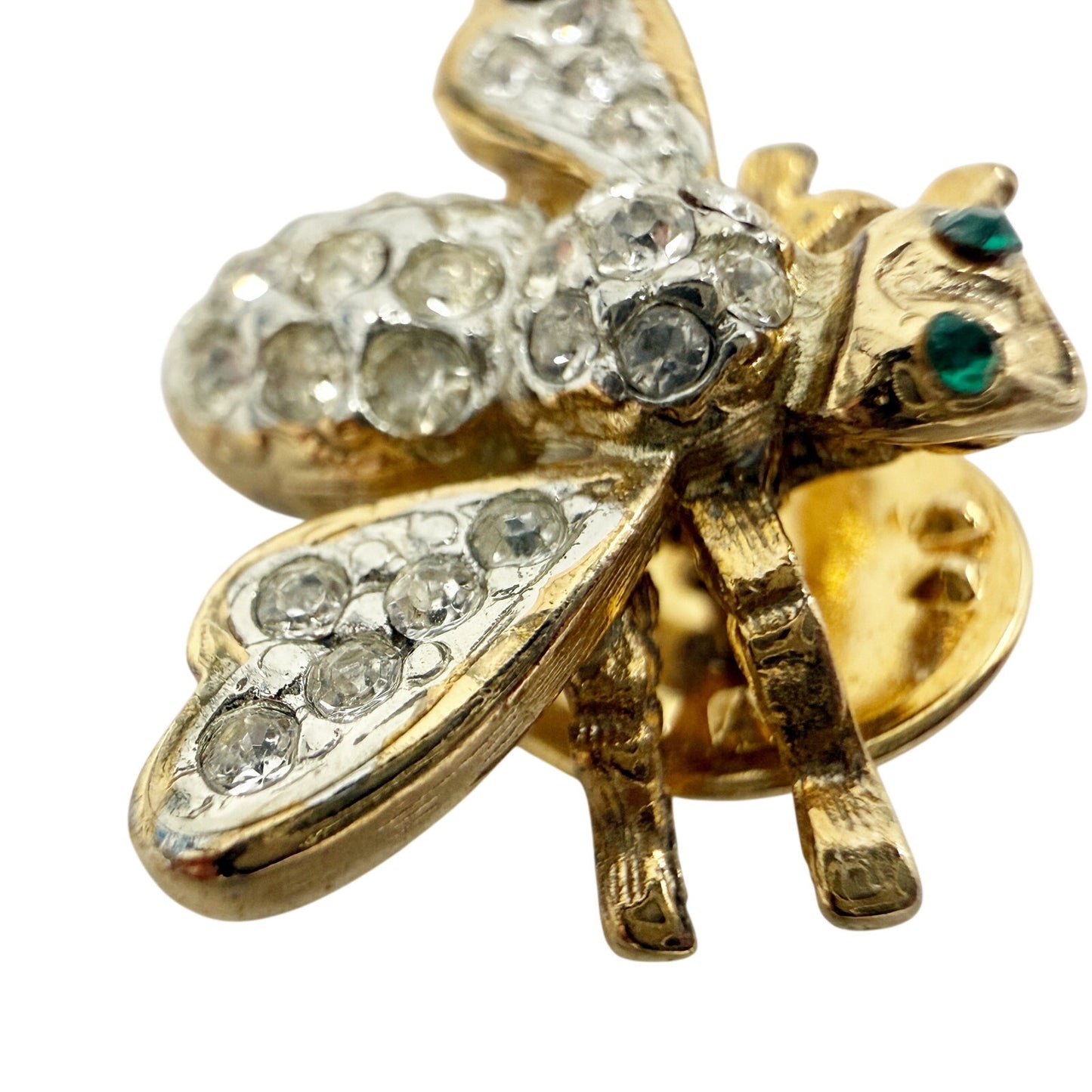 vintage rhinestones & gold tone metal Bee Lapel Pin insect jewelry Ballou Reg'd