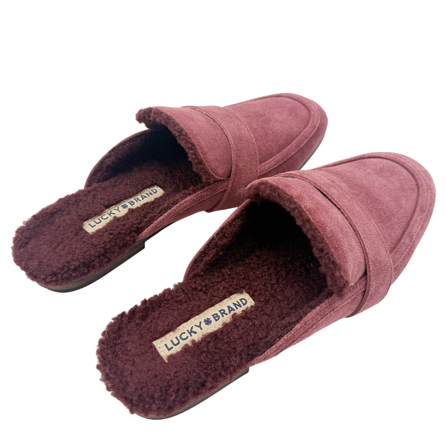 Lucky Brand burgundy Caydim Mule women's 7.5 shoes faux fur lining suede slip-on