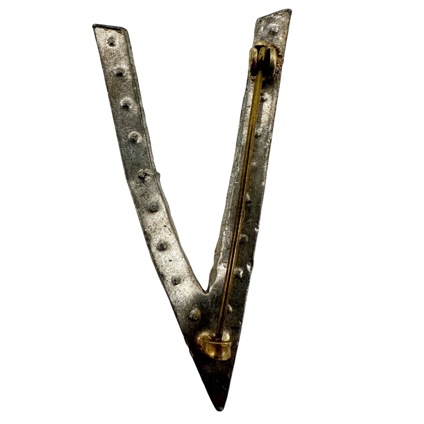 vintage "V" or arrow tip silver & clear rhinestones BROOCH jewelry pin